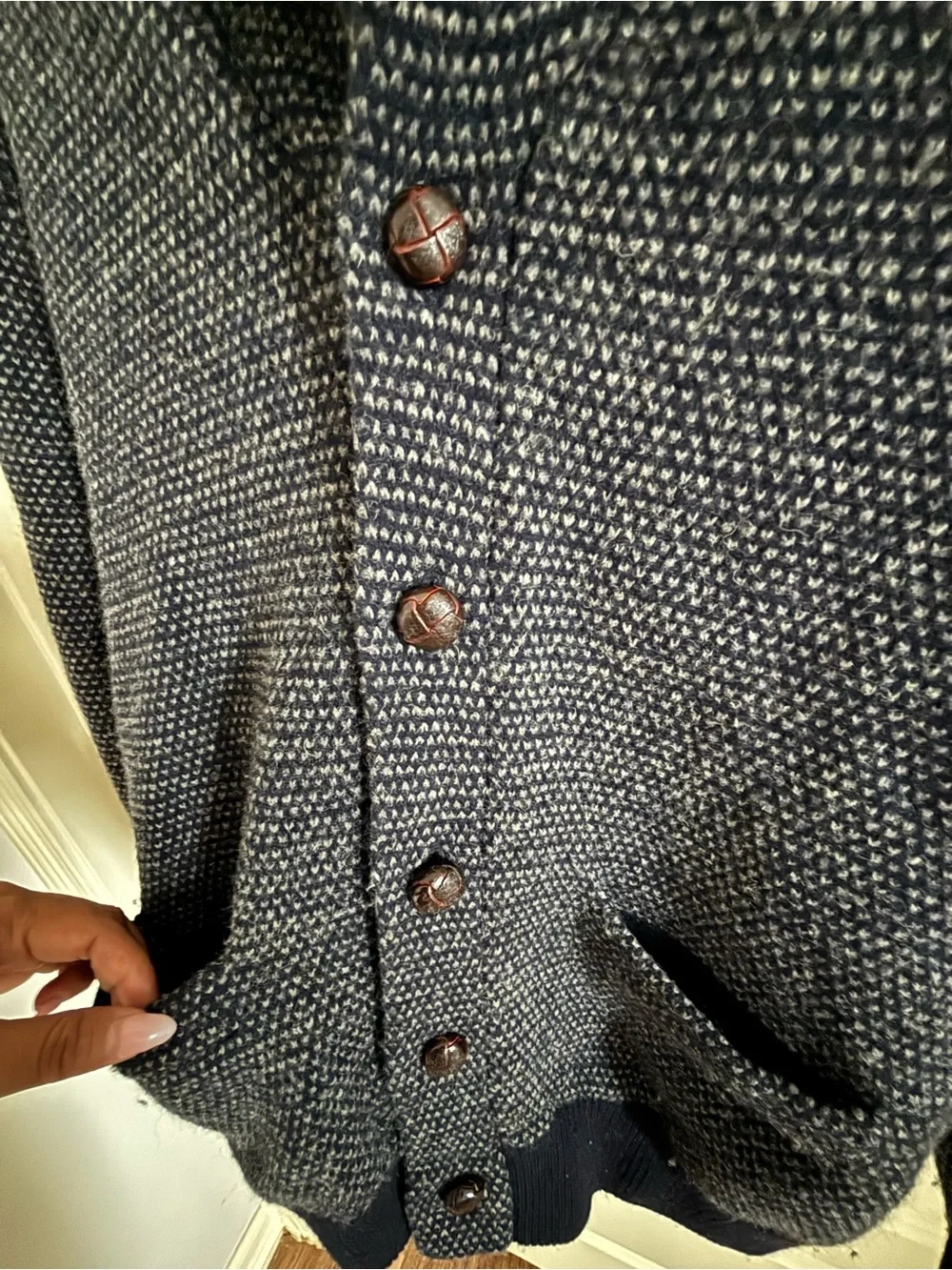 J. Crew Men's Shawl Collar Cardigan in Dark Charcoal/Navy Trim 100% Lambs Wool